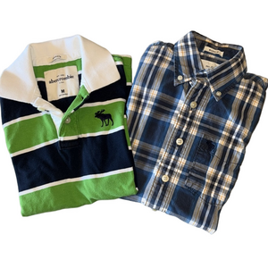 Abercrombie Kids Medium Blue Plaid Long Sleeve and Polo Shirt Bundle